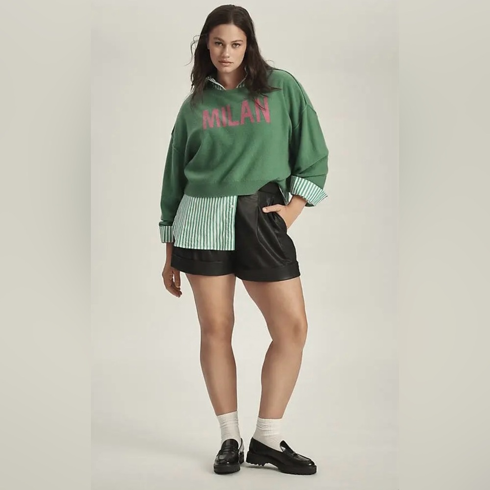 PILCRO SIZE XL 100% CASHMERE ALANI CROPPED CREW NECK SWEATER